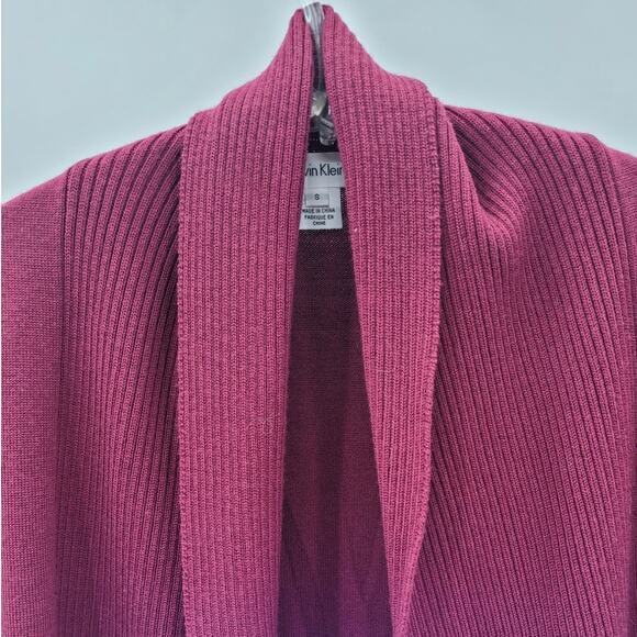 Calvin Klein Red‎ Burgundy Shawl Collar Open Cardigan Bohemian Jacket Sweater - Picture 6 of 11